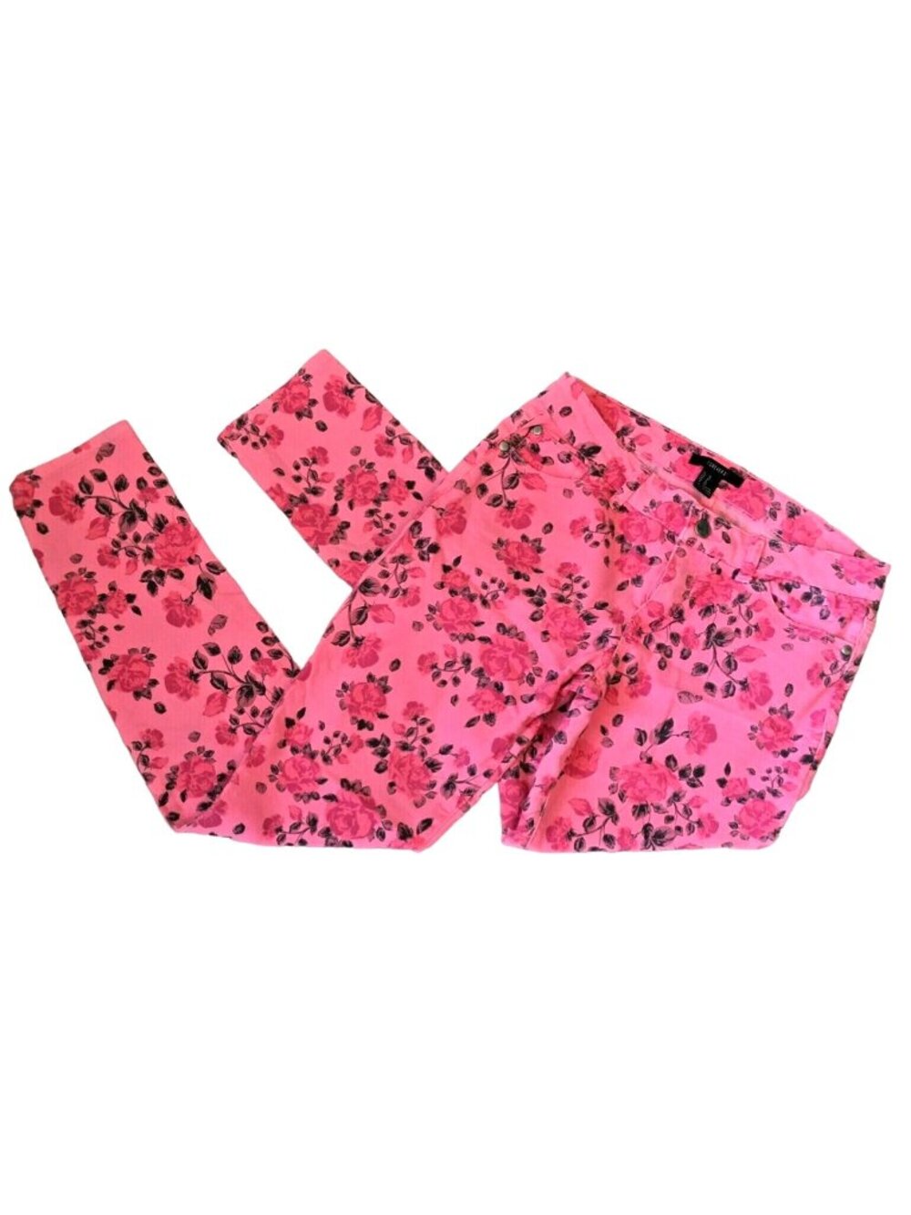 Women's Pants Stretch Jeans Forever 21 Pink Rose Floral Ladies Small